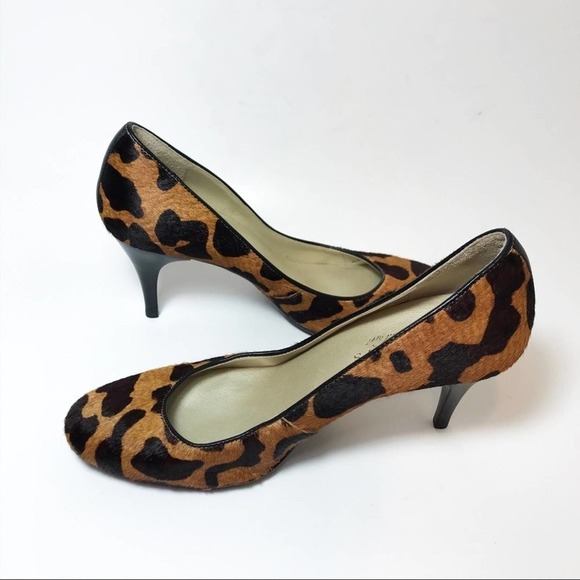Talbots Brown Calf Hair Animal Print Leather Heels 6 - Picture 4 of 8